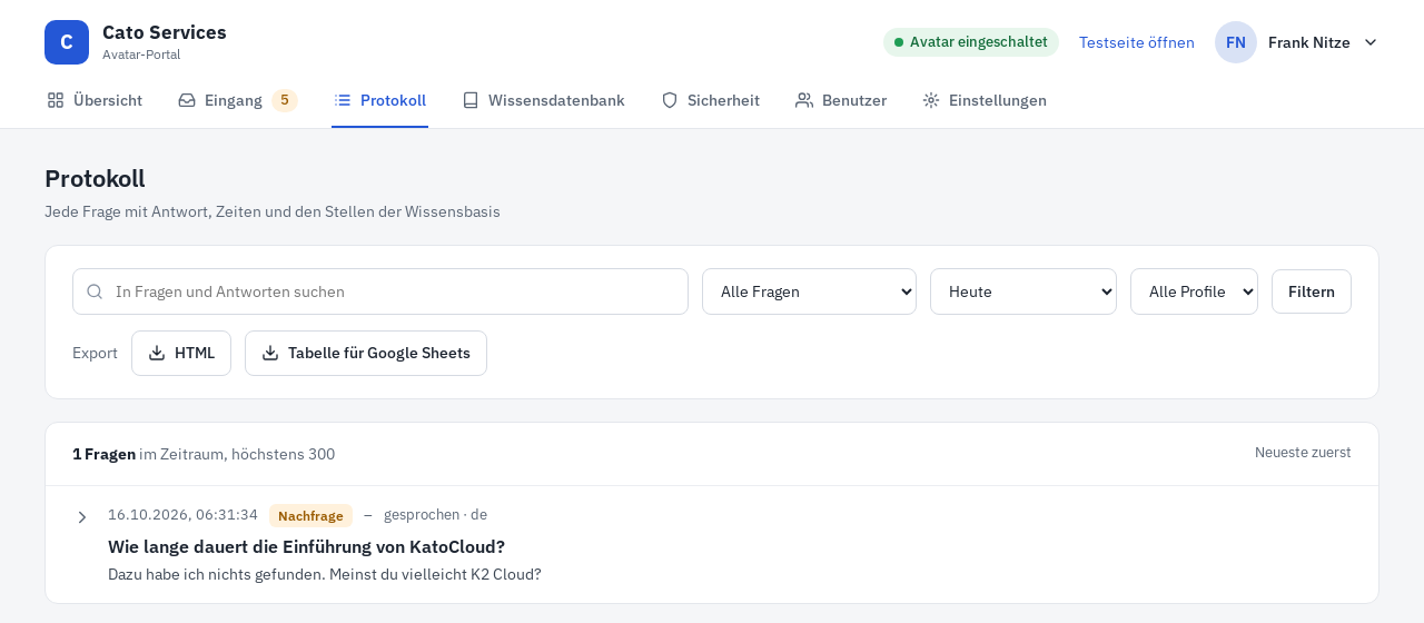 Das Portal mit dem Protokoll der Gespräche